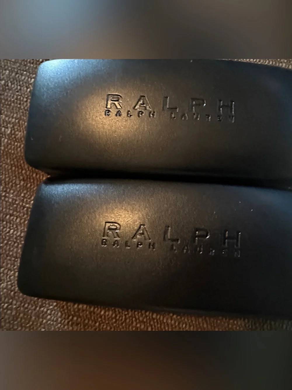 New with lens cloth Ralph Lauren Black Leather Sunglass Cases Pair hinged